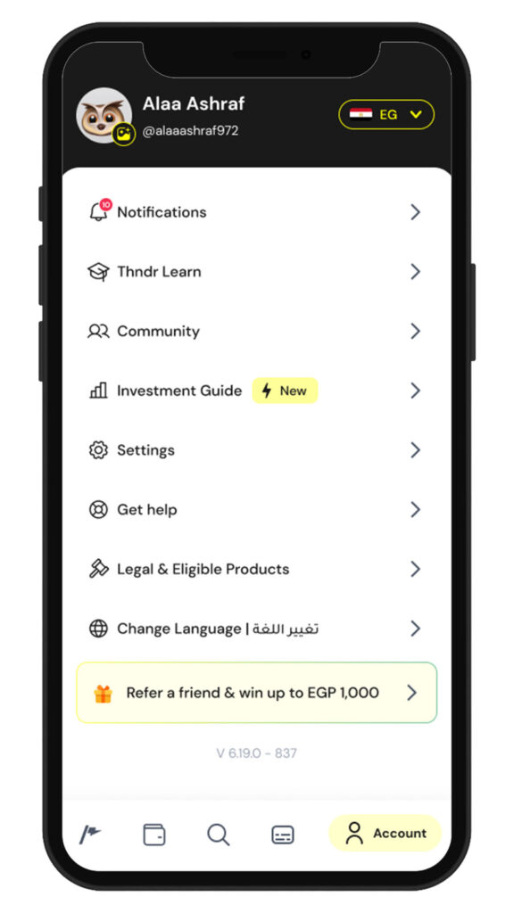 a screen from thndr app to discover your investment personality